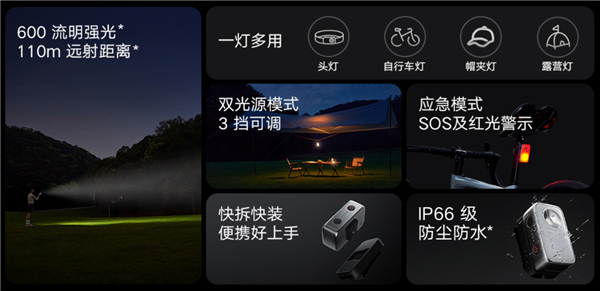 射！小米米家户外多功能灯开售：129元冰球突破豪华版600流明、110米远